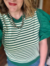 Hunter Green Striped Ruffle Sleeve Top