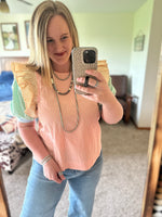 Colorblock Stripe Ruffle Detail Top