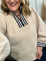 Beige Textured Quarter Zip Pullover
