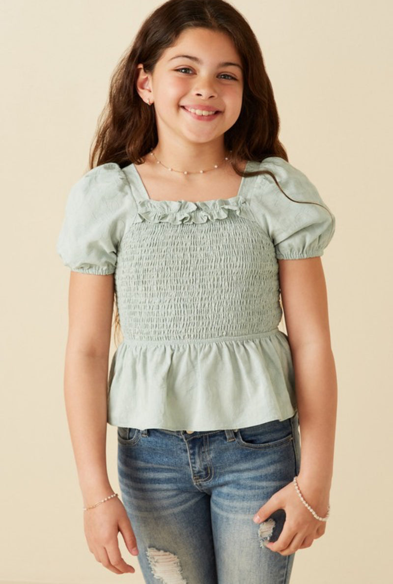 Girls Mint Smocked Top