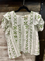 Girls Green Embroidered Top