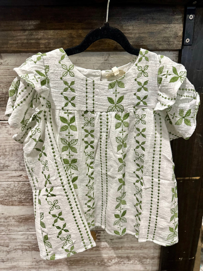Girls Green Embroidered Top