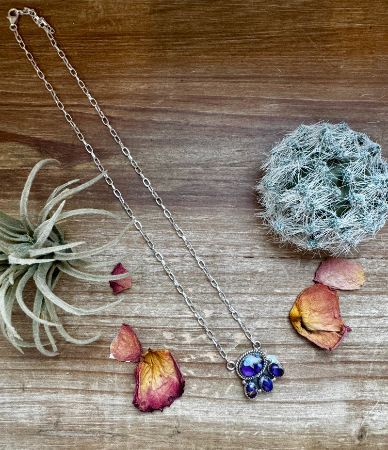 Cluster Necklace Violet Rose & Sterling Silver