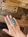 Long Ring- adjustable- Kingman turquoise ring and sterling silver