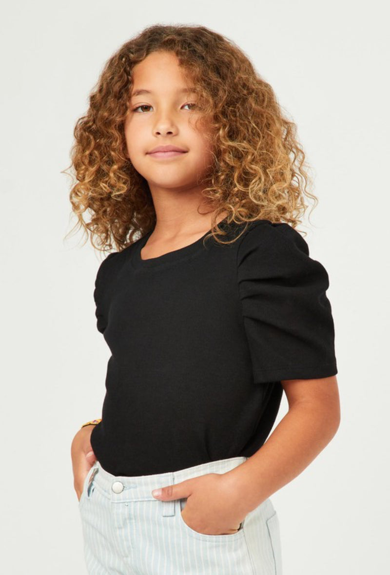 Girls Black Puff Sleeve Top