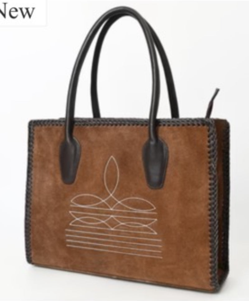 Brown Suede Boot Stitch Tote