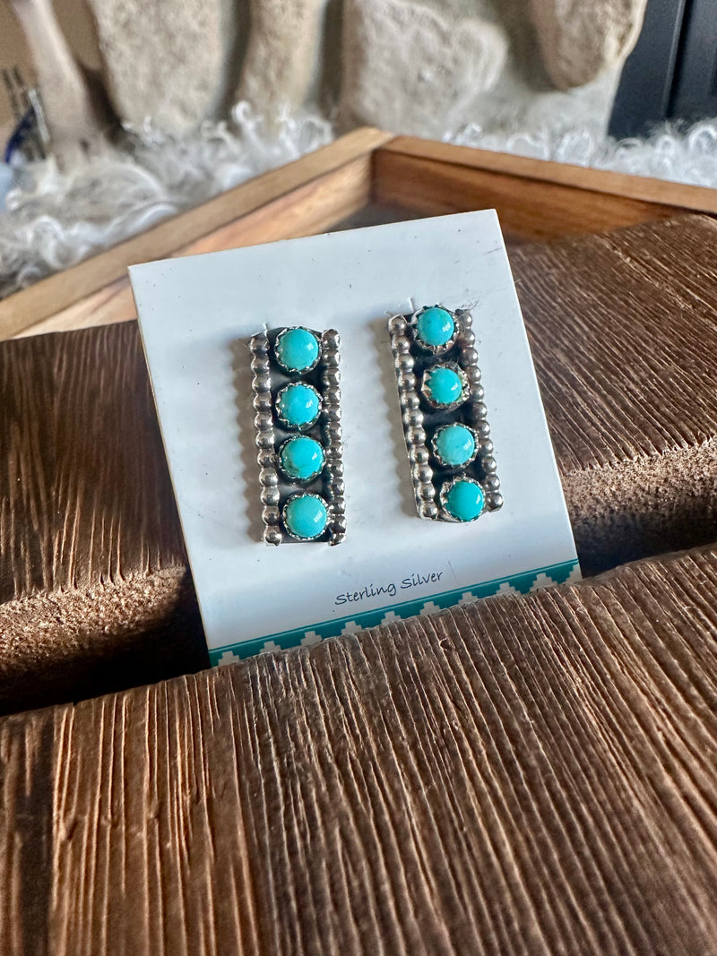 Turquoise 4 Stone Bar Earrings