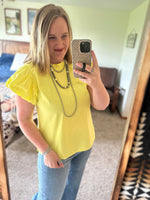 Lemon Pleat Sleeve Mock Neck Top