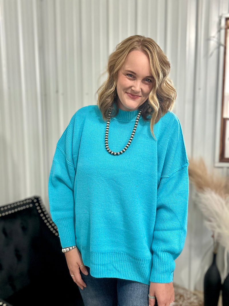 Aqua Mock Neck Sweater