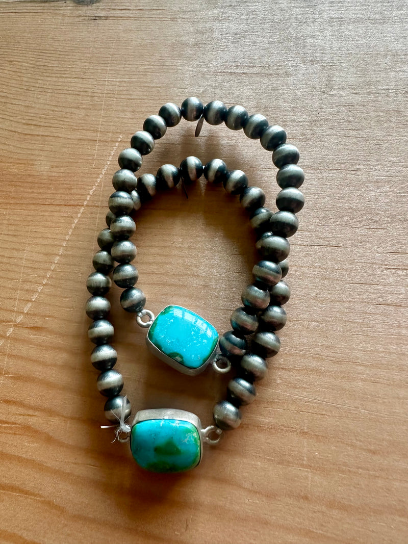 Sonoran Mountain Turquoise / Pearls Stretch Bracelet