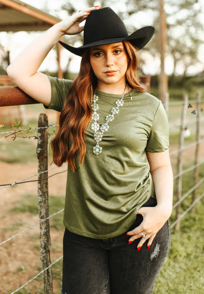 Leather Lux Basic Top - Agave Green