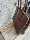 Brown Leather Tote with Turquoise Stone