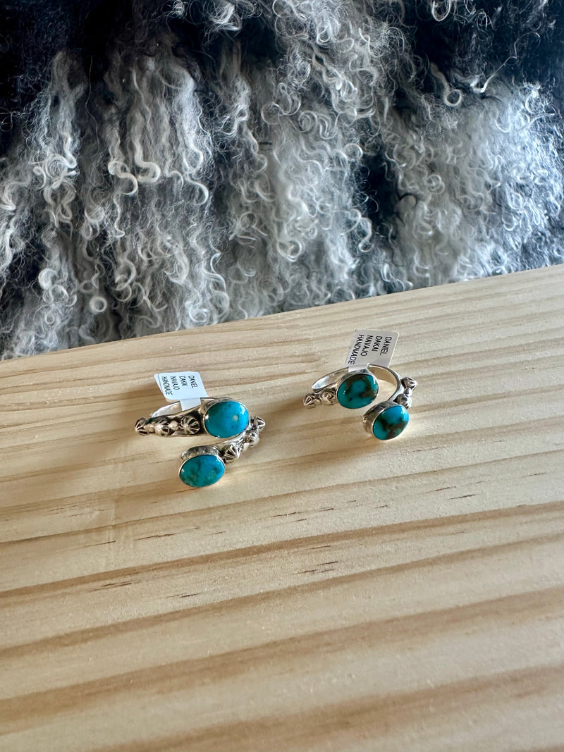 Kingman Turquoise Double Stone Adjustable Rings