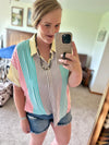 Short Sleeve Multi Striped Button Up Shirt