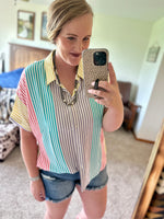 Short Sleeve Multi Striped Button Up Shirt