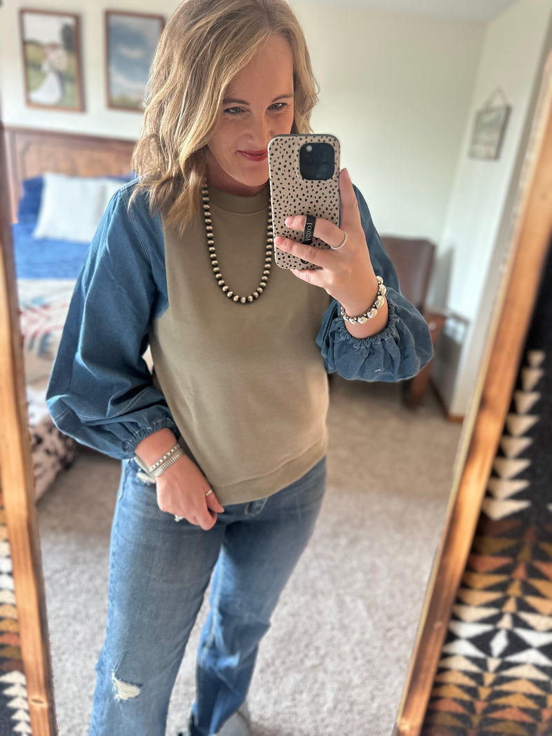 Denim Sleeve Sage Top