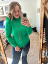 Kelly Green Ruffle Shoulder Lightweight Sweater