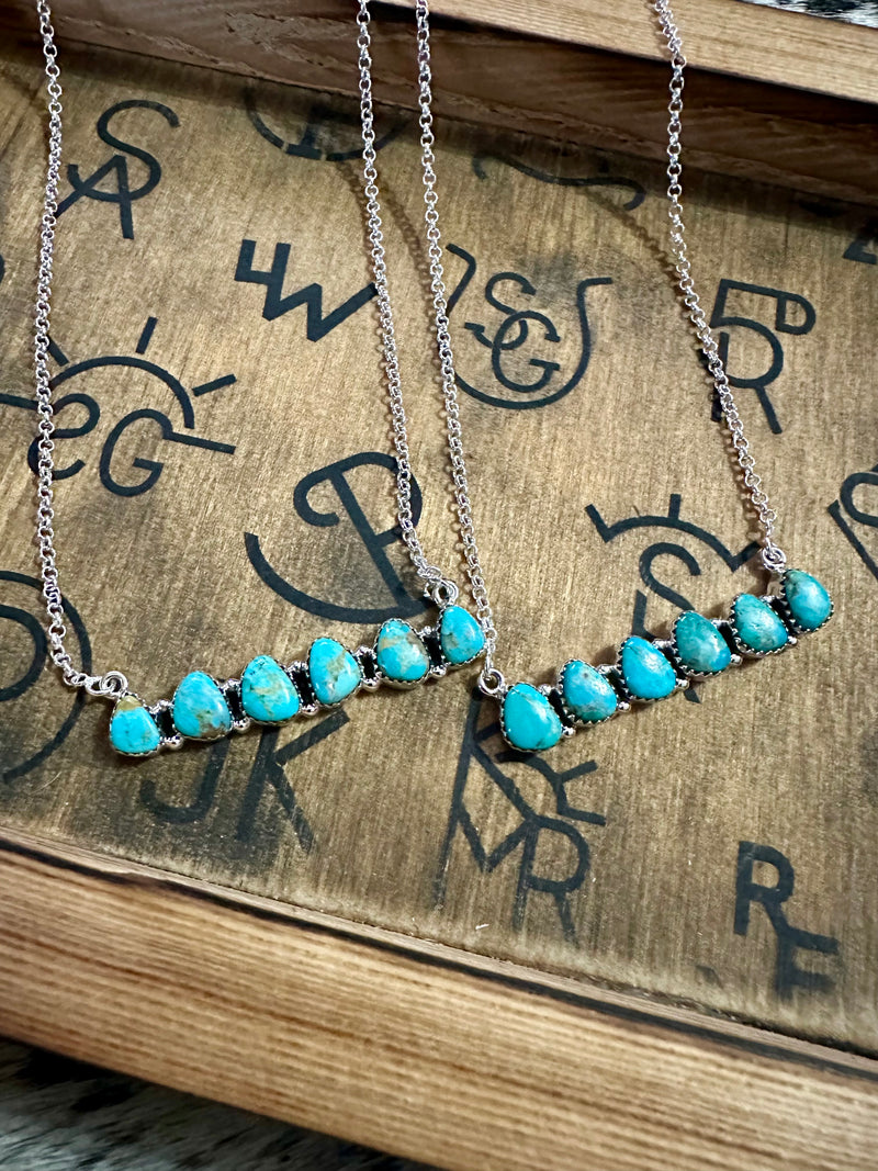 Kingman Turquoise Stone Bar Necklace