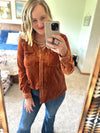 Velvet Button Down Top - Rust