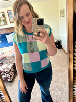 Teal Multi Checker Sweater Vest