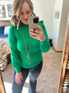 Kelly Green Ruffle Shoulder Lightweight Sweater