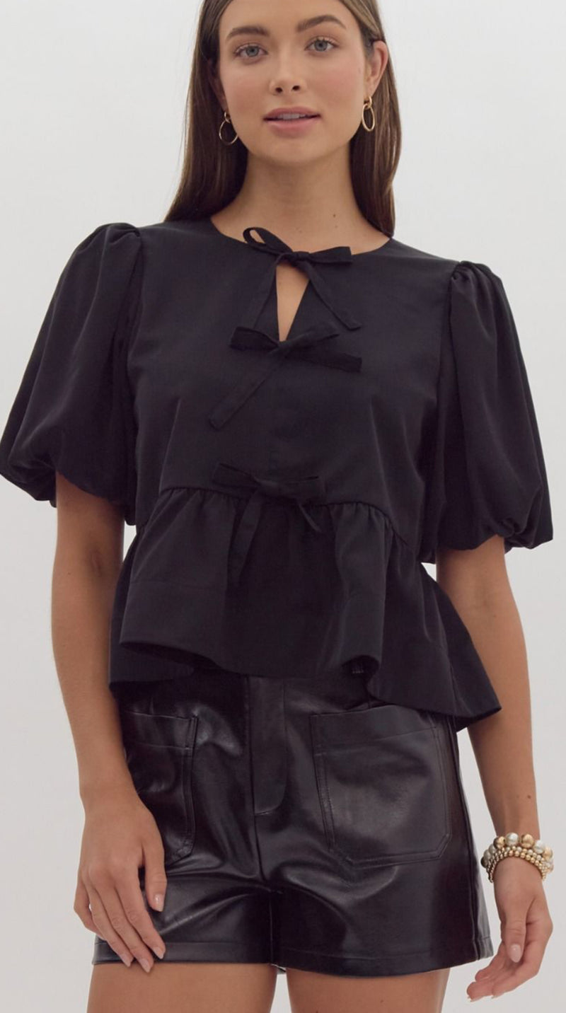 Peplum Bow Top - Black