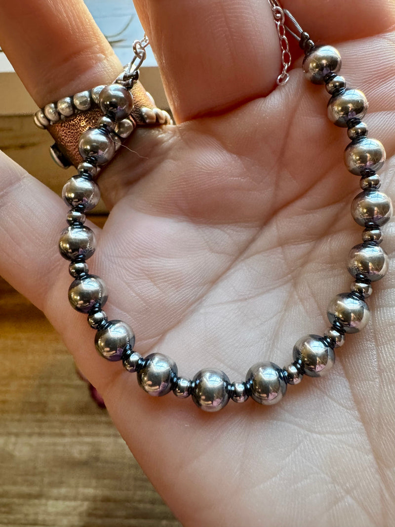 3 mm & 6 mm Sterling Silver Pearls bracelet