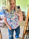 Blue Floral Ruffle Detail Top