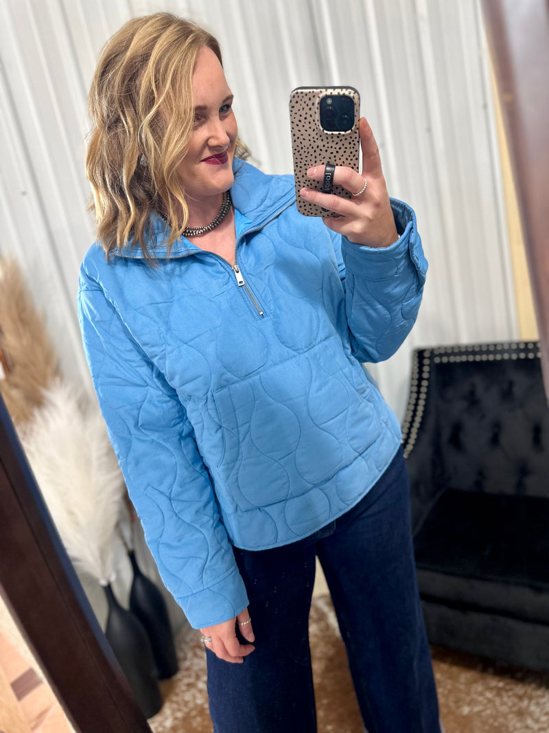 Ocean Blue Quilted Pullover