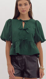 Peplum Bow Top - Hunter Green