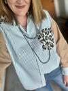 Stripe Leopard Mix Button Down Top