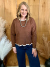 Brown Scalloped Hem Sweater