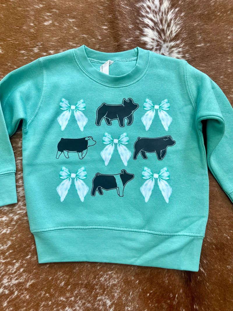 Turquoise Pig Bow Crewneck