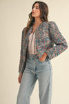 Bow Tie Quilted Printed Jacket - Teal/Mocha