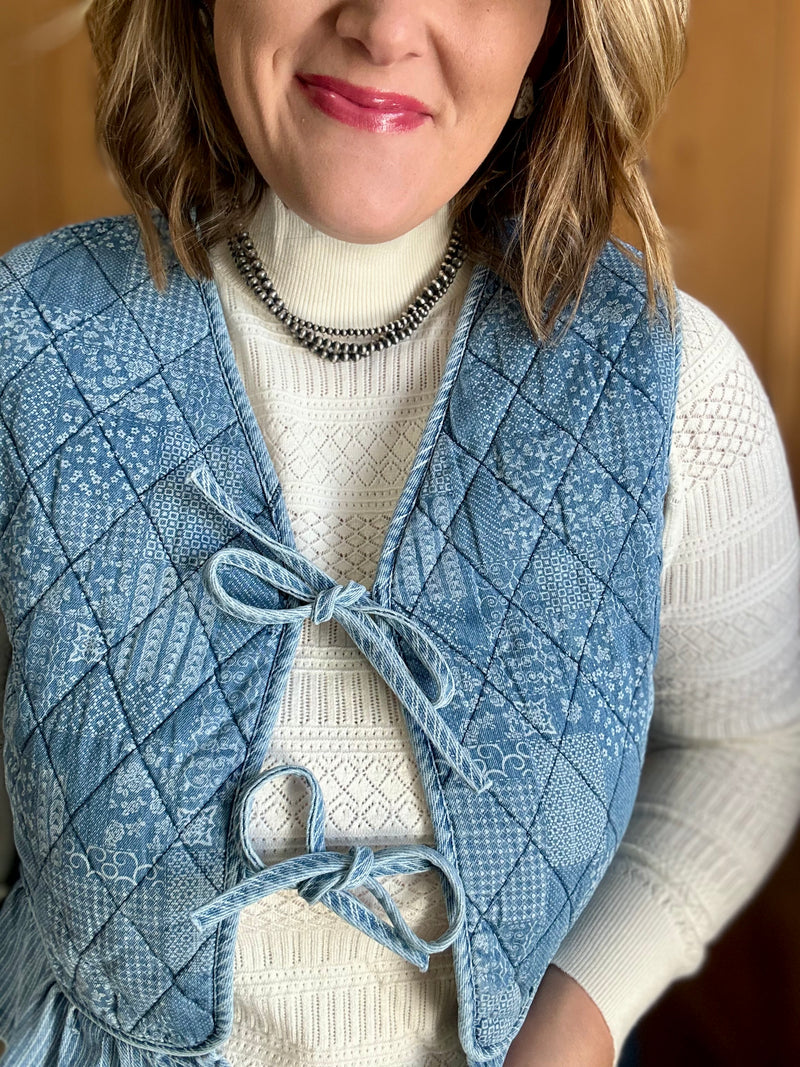 Denim Ruffle Quilted Vest