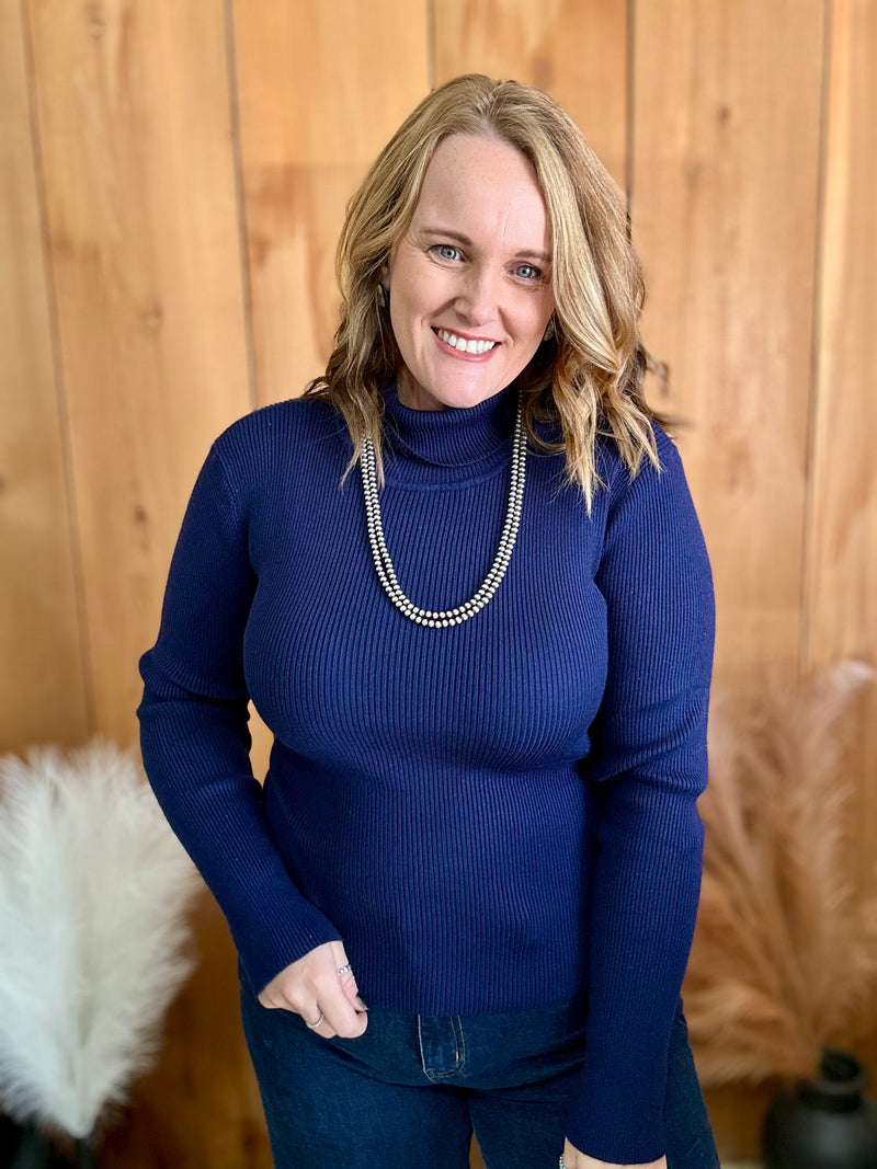Ribbed Turtleneck Sweater - Navy