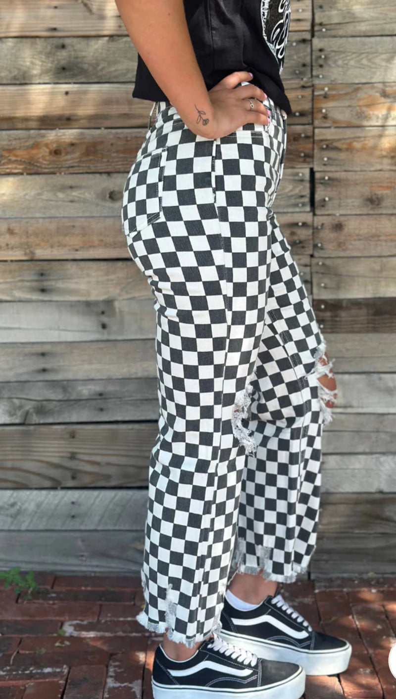 Round The Track Checker Jeans