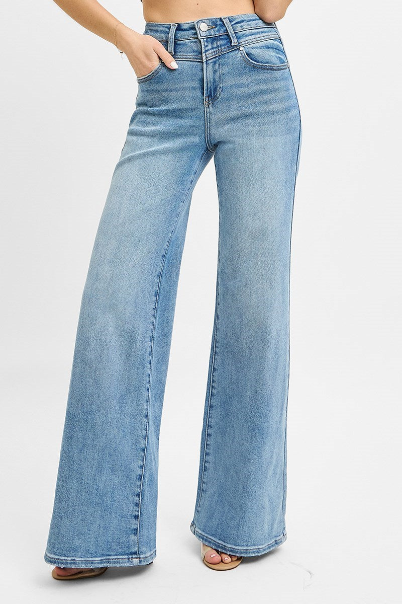 Risen High Rise Wide Front Yoke Jeans