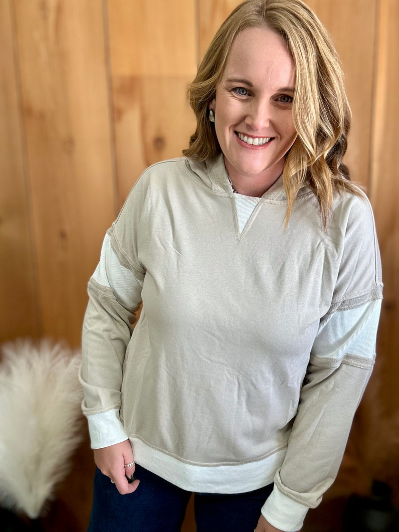 Taupe Block Hooded Sweatshirt
