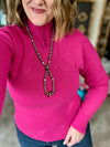 Raspberry Ribbed Mock Neck Sweater