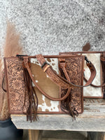 Brown Cowhide / Tooled Leather Tote