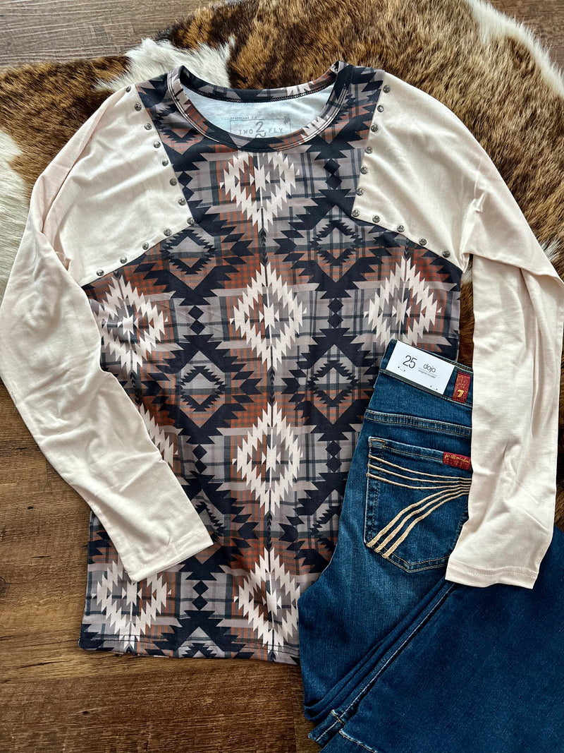 Brown Aztec Studded Top