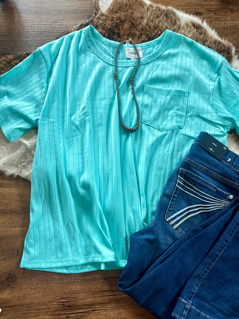 Mint Ribbed Boyfriend Top