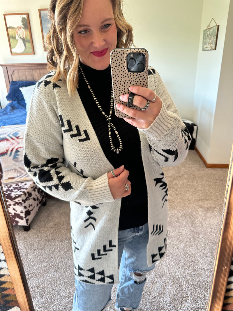 Ivory / Black Aztec Cardigan