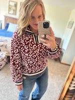 Burgundy Leopard Sweater 1/4 Zip