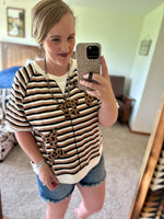 Leopard Stars Brown/Black Striped Top