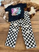 Girls Black Checker Jeans