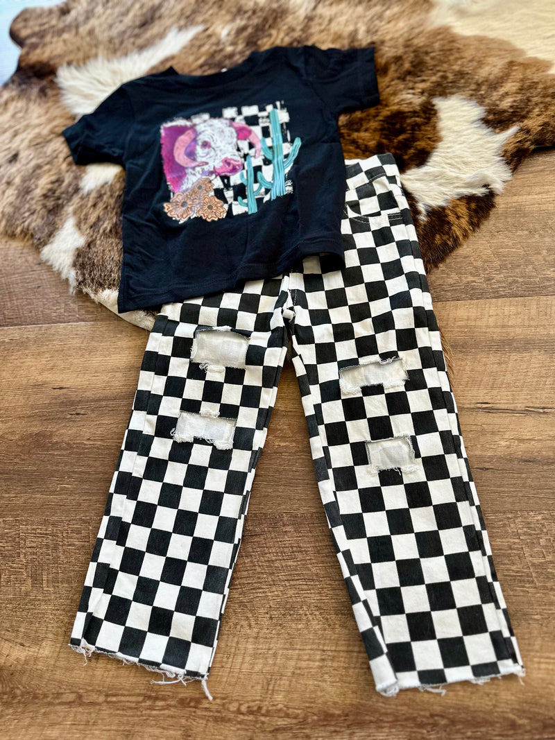 Girls Black Checker Jeans
