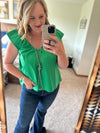 Kelly Green V Neck Top