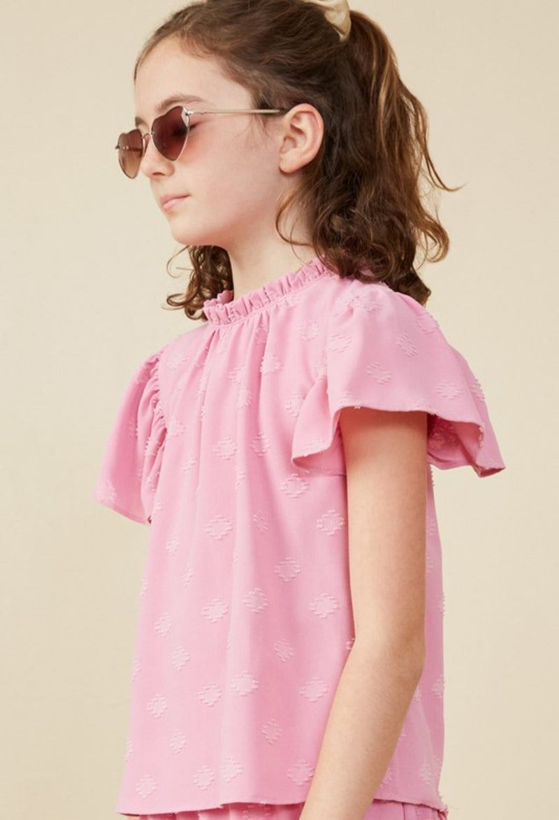 Girls Pink Swiss Dot Top